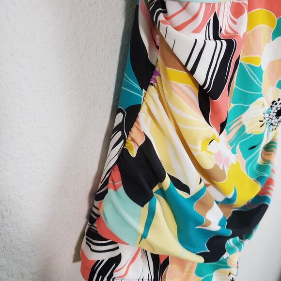 Maxine of Hollywood Swimsuit 14 Multicolor One Piece Tropical Floral Smoothing - Picture 7 of 11